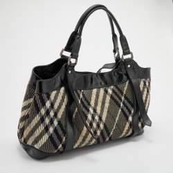 Pre Owned Burberry Black/Grey Beat Check Nylon and Patent Leather Lowry Tote