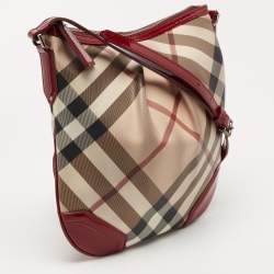 Pre Owned Burberry Beige/Maroon Nova Check Coated Canvas and Patent Leather Dryden Crossbody Bag
