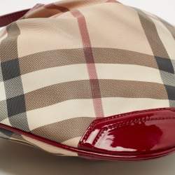 Pre Owned Burberry Beige/Maroon Nova Check Coated Canvas and Patent Leather Dryden Crossbody Bag