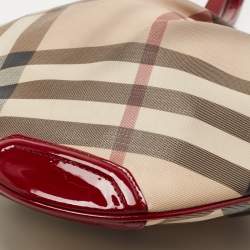 Pre Owned Burberry Beige/Maroon Nova Check Coated Canvas and Patent Leather Dryden Crossbody Bag
