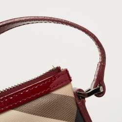 Pre Owned Burberry Beige/Maroon Nova Check Coated Canvas and Patent Leather Dryden Crossbody Bag