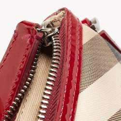 Pre Owned Burberry Beige/Maroon Nova Check Coated Canvas and Patent Leather Dryden Crossbody Bag