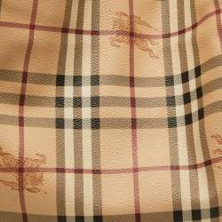 Pre Owned Burberry Beige/White Haymarket Check Coated Canvas and Patent Leather Small Canterbury Tote