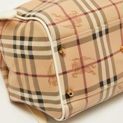 Pre Owned Burberry Beige/White Haymarket Check Coated Canvas and Patent Leather Small Canterbury Tote