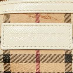 Pre Owned Burberry Beige/White Haymarket Check Coated Canvas and Patent Leather Small Canterbury Tote
