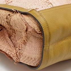 Pre Owned Burberry Beige/Green Raffia and Leather Covington Shopper Tote