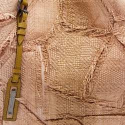 Pre Owned Burberry Beige/Green Raffia and Leather Covington Shopper Tote
