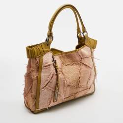 Pre Owned Burberry Beige/Green Raffia and Leather Covington Shopper Tote