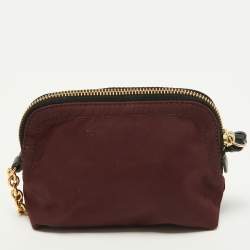 Pre Owned Burberry Burgundy Nylon Mini Zip Pouch