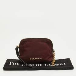 Pre Owned Burberry Burgundy Nylon Mini Zip Pouch