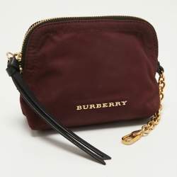 Pre Owned Burberry Burgundy Nylon Mini Zip Pouch