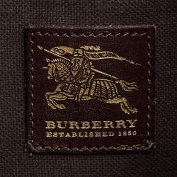 Pre Owned Burberry Dark Brown/Beige Haymarket Check Coated Canvas and Leather Hobo