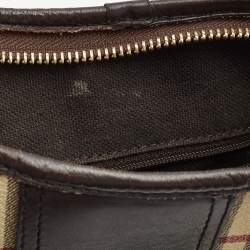 Pre Owned Burberry Dark Brown/Beige Haymarket Check Coated Canvas and Leather Hobo