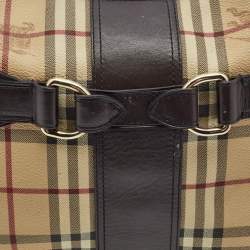 Pre Owned Burberry Dark Brown/Beige Haymarket Check Coated Canvas and Leather Hobo