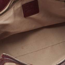 مملوكة مسبقًا Burberry Dark Red/Beige Nova Check Floral Embossed PVC and Leather Satchel