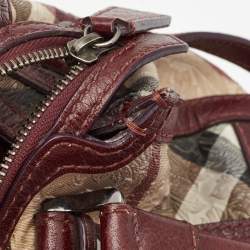 مملوكة مسبقًا Burberry Dark Red/Beige Nova Check Floral Embossed PVC and Leather Satchel