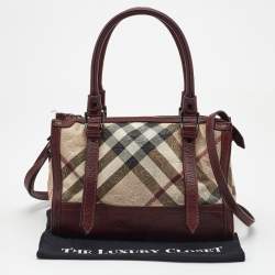 مملوكة مسبقًا Burberry Dark Red/Beige Nova Check Floral Embossed PVC and Leather Satchel