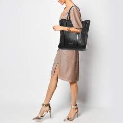 Pre Owned Burberry Black Perforated Leather Open Tote