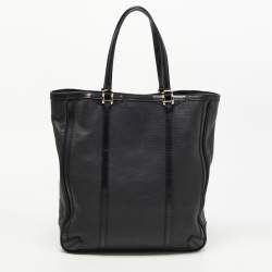 Pre Owned Burberry Black Perforated Leather Open Tote