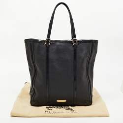 Pre Owned Burberry Black Perforated Leather Open Tote