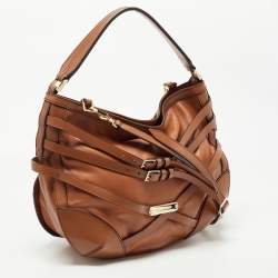 Pre Owned Burberry Brown Leather Small Bridle Dutton Hobo