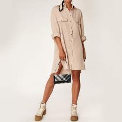 مملوكة مسبقًا Burberry Black Beat Check Nylon and Patent Leather Flap Wallet on Chain