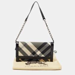 مملوكة مسبقًا Burberry Black Beat Check Nylon and Patent Leather Flap Wallet on Chain