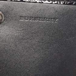 مملوكة مسبقًا Burberry Black Beat Check Nylon and Patent Leather Flap Wallet on Chain