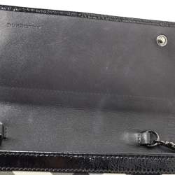 مملوكة مسبقًا Burberry Black Beat Check Nylon and Patent Leather Flap Wallet on Chain