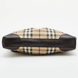 Pre Owned Burberry Beige/Brown Haymarket Check Coated Canvas and Leather Crossbody Bag