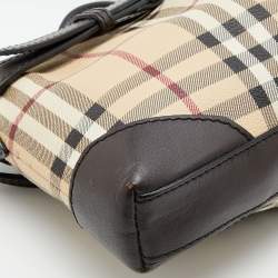 Pre Owned Burberry Beige/Brown Haymarket Check Coated Canvas and Leather Crossbody Bag