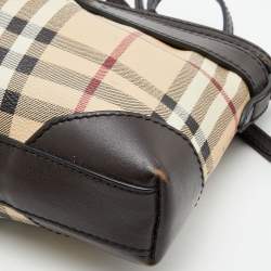 Pre Owned Burberry Beige/Brown Haymarket Check Coated Canvas and Leather Crossbody Bag