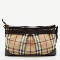 Pre Owned Burberry Beige/Brown Haymarket Check Coated Canvas and Leather Crossbody Bag