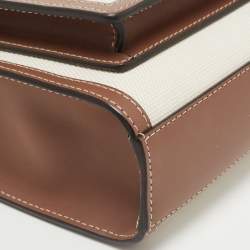 Pre Owned Burberry Brown/Cream Canvas and Leather Mini Pocket Tote