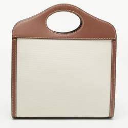Pre Owned Burberry Brown/Cream Canvas and Leather Mini Pocket Tote