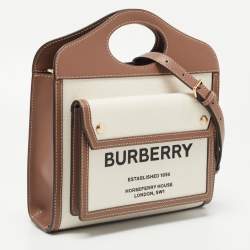 Pre Owned Burberry Brown/Cream Canvas and Leather Mini Pocket Tote