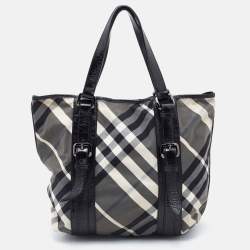 BURBERRY #38292 Black Beat Check Nylon and Patent Leather Penrose