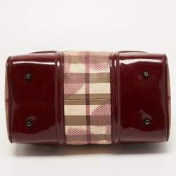 Pre Owned Burberry Red House Check PVC and Patent Leather Hearts Pilgrim Satchel