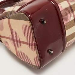 Pre Owned Burberry Red House Check PVC and Patent Leather Hearts Pilgrim Satchel