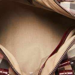 Pre Owned Burberry Red House Check PVC and Patent Leather Hearts Pilgrim Satchel
