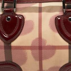 Pre Owned Burberry Red House Check PVC and Patent Leather Hearts Pilgrim Satchel
