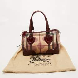 Pre Owned Burberry Red House Check PVC and Patent Leather Hearts Pilgrim Satchel