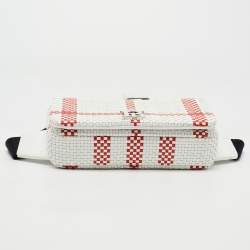 Pre Owned Burberry White/Red Woven Leather Lola Bum Bag