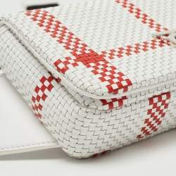 Pre Owned Burberry White/Red Woven Leather Lola Bum Bag