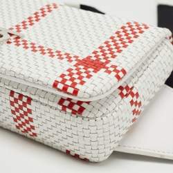 Pre Owned Burberry White/Red Woven Leather Lola Bum Bag