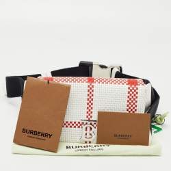Pre Owned Burberry White/Red Woven Leather Lola Bum Bag