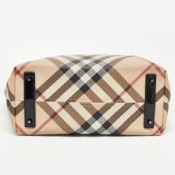 Pre Owned Burberry Black/Beige Super Nova Check PVC and Patent Leather Large Nickie Tote