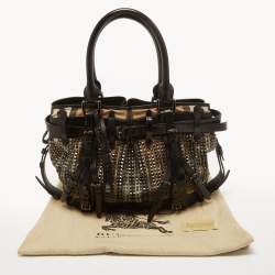 مملوكة مسبقًا Burberry Black House Check Fabric and Leather Large Rowan Studded Tote