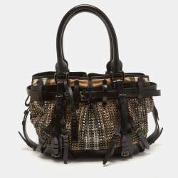 مملوكة مسبقًا Burberry Black House Check Fabric and Leather Large Rowan Studded Tote