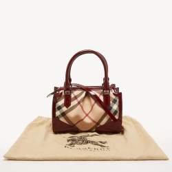 Pre Owned Burberry Burgundy/Beige Nova Check PVC Barrel Bowling Bag